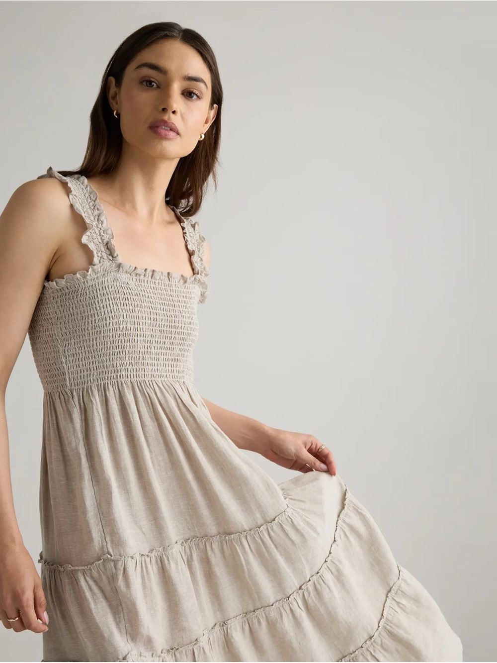 Quince 100% European Linen Smocked Midi Dress size S Small NWOT - Picture 2 of 12
